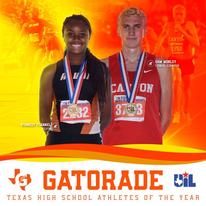 Image of two student athletes with orange background 
