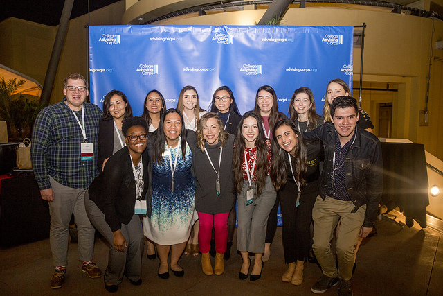 Flor De la Mora (third from the left, first row) smiles for the camera with the group of advisers who are serving as 2018-19 Research and Evaluation Fellows.