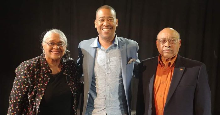 Vidal Marsh (center) with two proud members of the UT Precursors Peggy and Col. Leon Holland. The Hollands are among several members of the university community who are featured in the documentary, which is projected to premiere at the spring 2019 SXSW Film Festival.