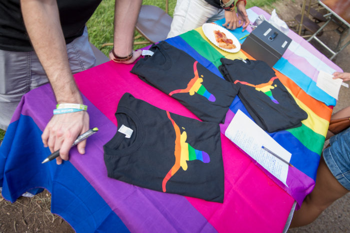 Image of t-shirts with rainbow longhorns