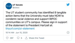 UT Senate tweets it's 8 demands