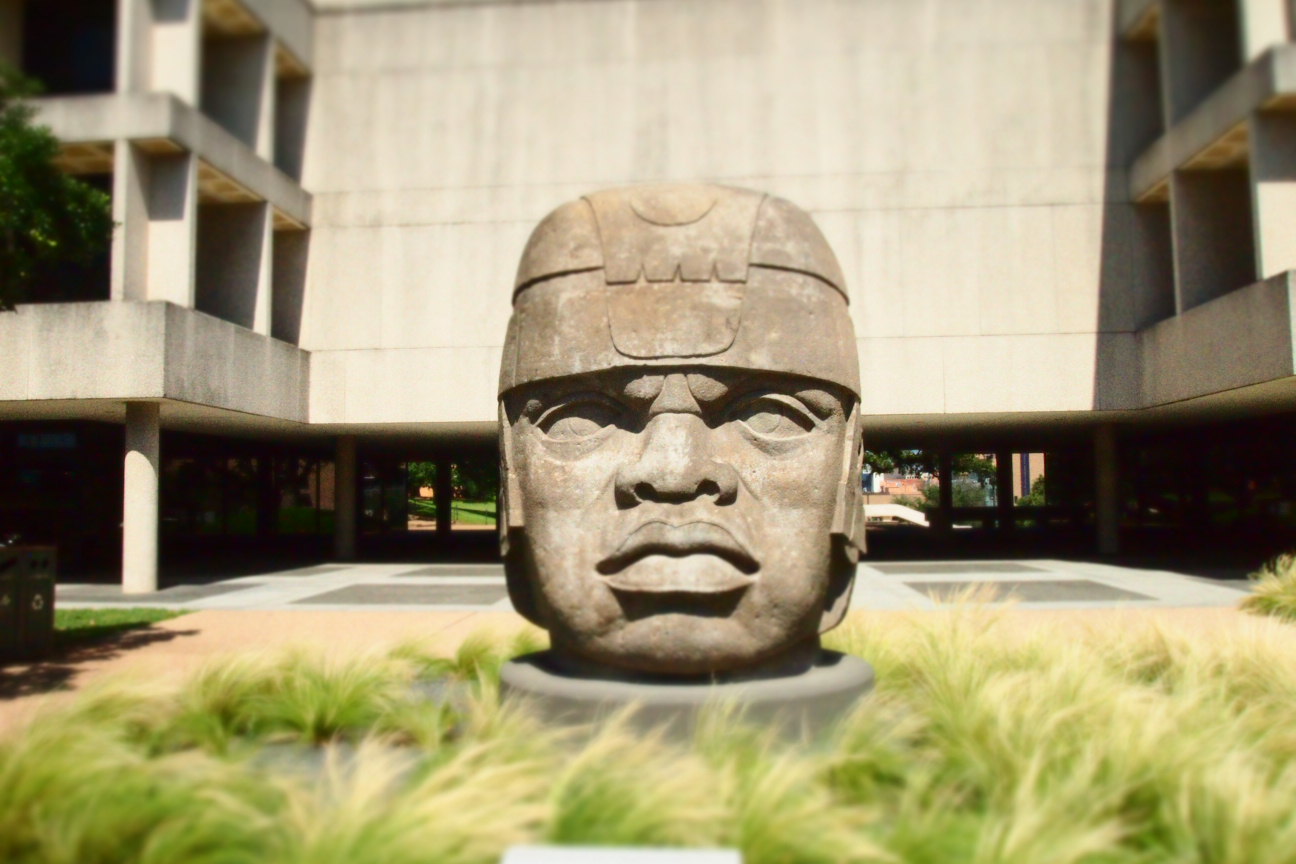 Olmec sculpture in Benson Library, Sid Richardson Hall