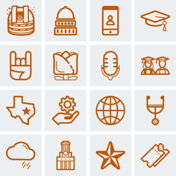 UT Austin Icon examples on a grid.