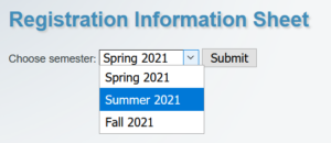 Drop down list on RIS page showing Summer 2021 selected