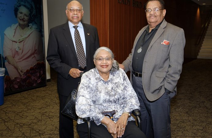 Willie C. Jordan (right) with fellow UT Precursors Peggy and Leon Holland at a campus event