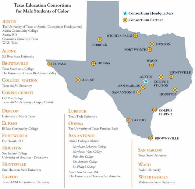 Map of Texas showing locations of member institutions