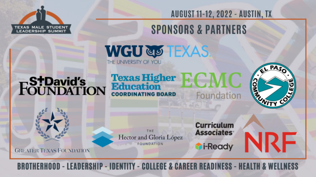 sponsor logos: WGU, St. David's Foundation, TX Higher Education Board, ECMC, EPCC, GTF, HG Lopez Foundation, Curriculum Associates, NRF