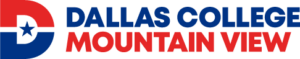 Blue and red logo for dallas college mountain view campus