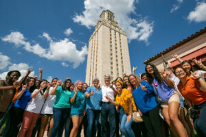 image of students at the UT Tower