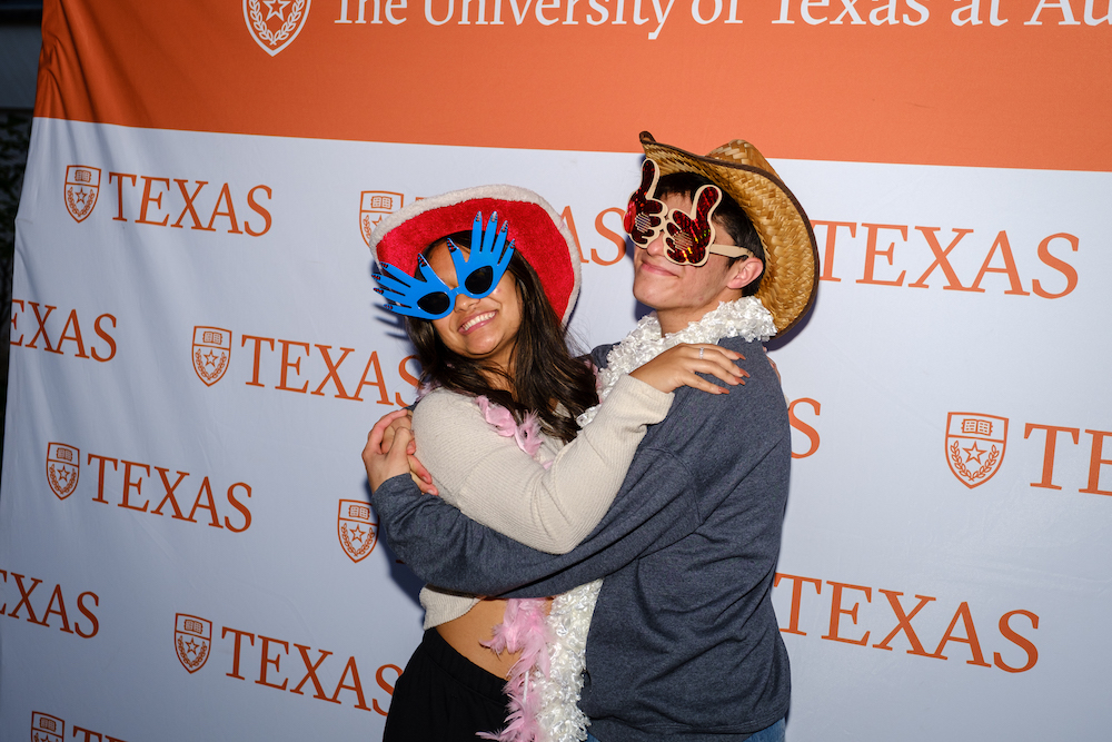 two students in First Gen Longhorns photo booth