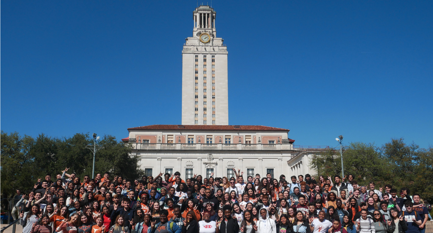 Large group of students on the Tower plaza