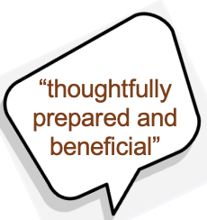 comment bubble contains “thoughtfully prepared and beneficial” 