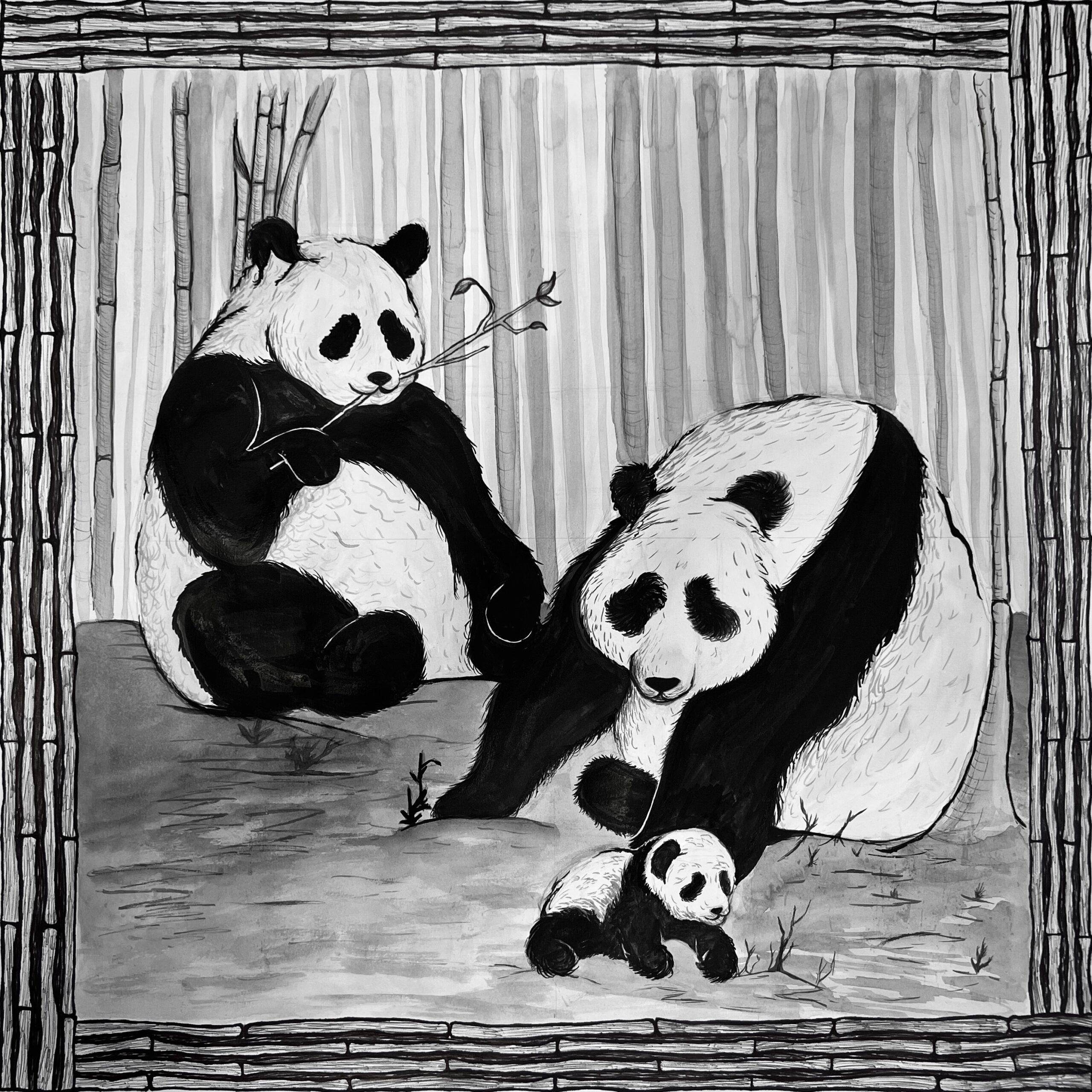 artwork of panda bears 