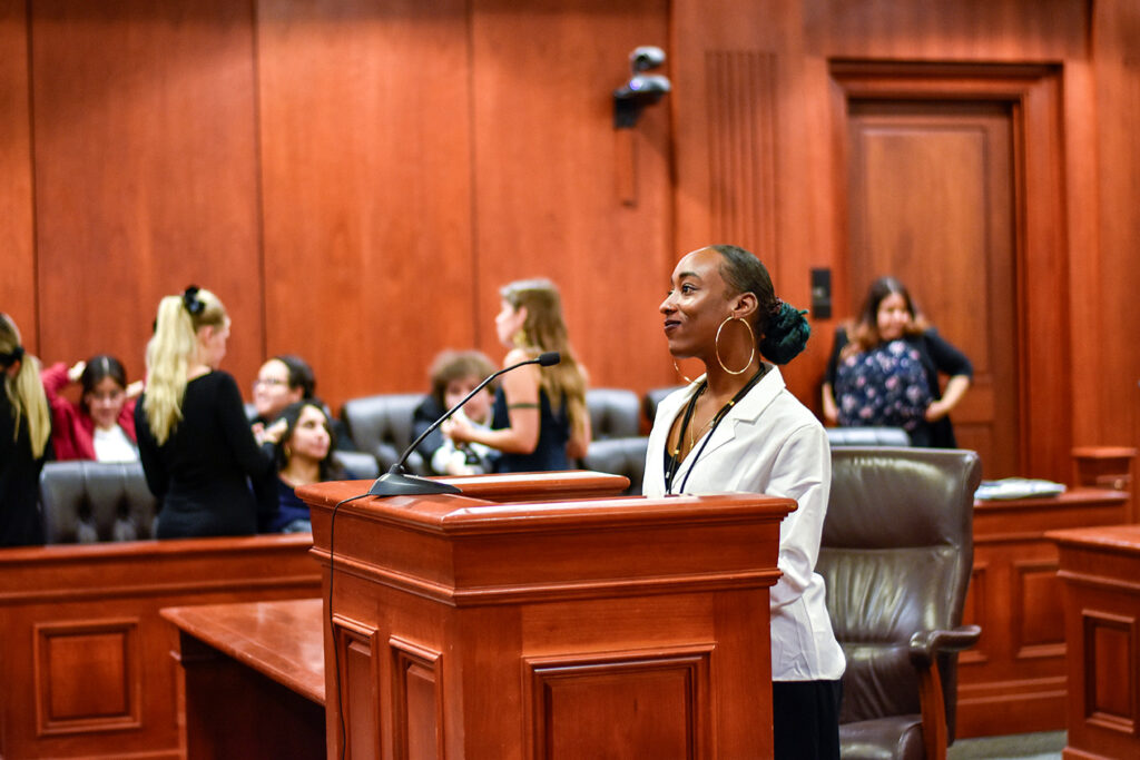 Image of student in courtroom 