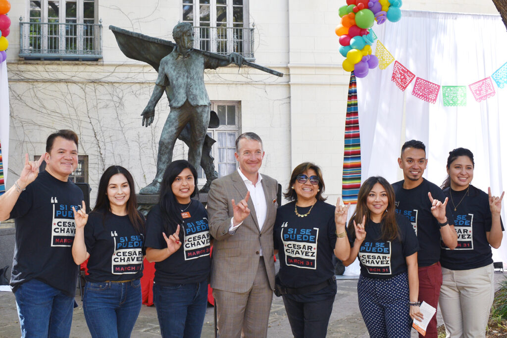 Reyna Flores (third from left) with her HFSA colleagues and President Jay Hartzell at UT's Cesar Chavez Celebration Day.